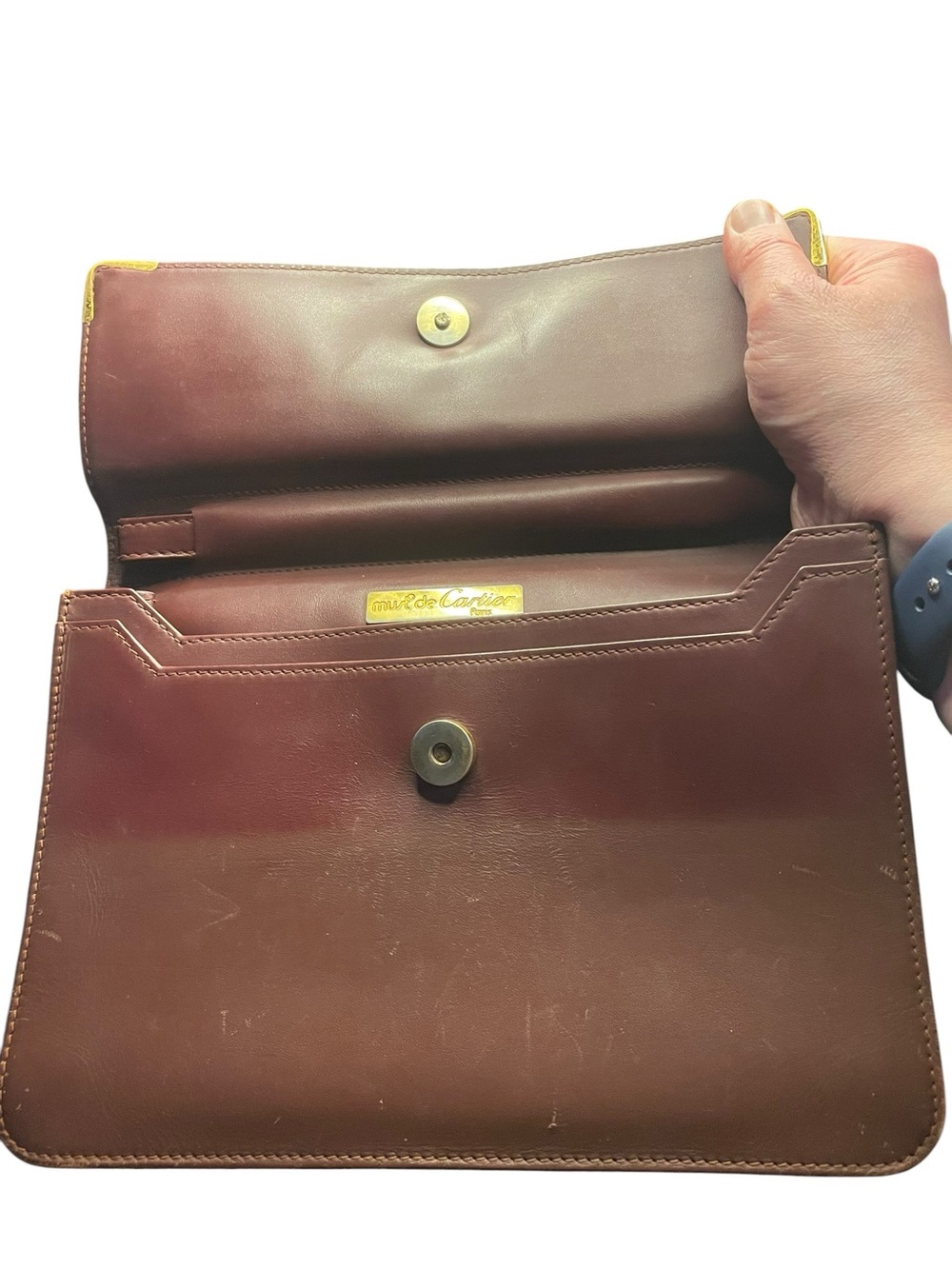 Vintage Must de Cartier Burgundy Leather Clutch Pouch with Authenticity Card - Picture 3 of 9